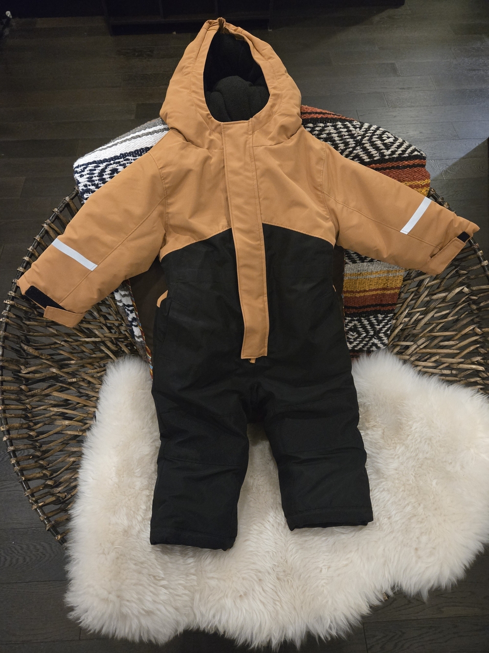 George Tan and Black Insulated Kids One Piece Snowsuit